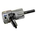 Manual hydraulic crimping tool with a long handle and side lever used to press fittings.